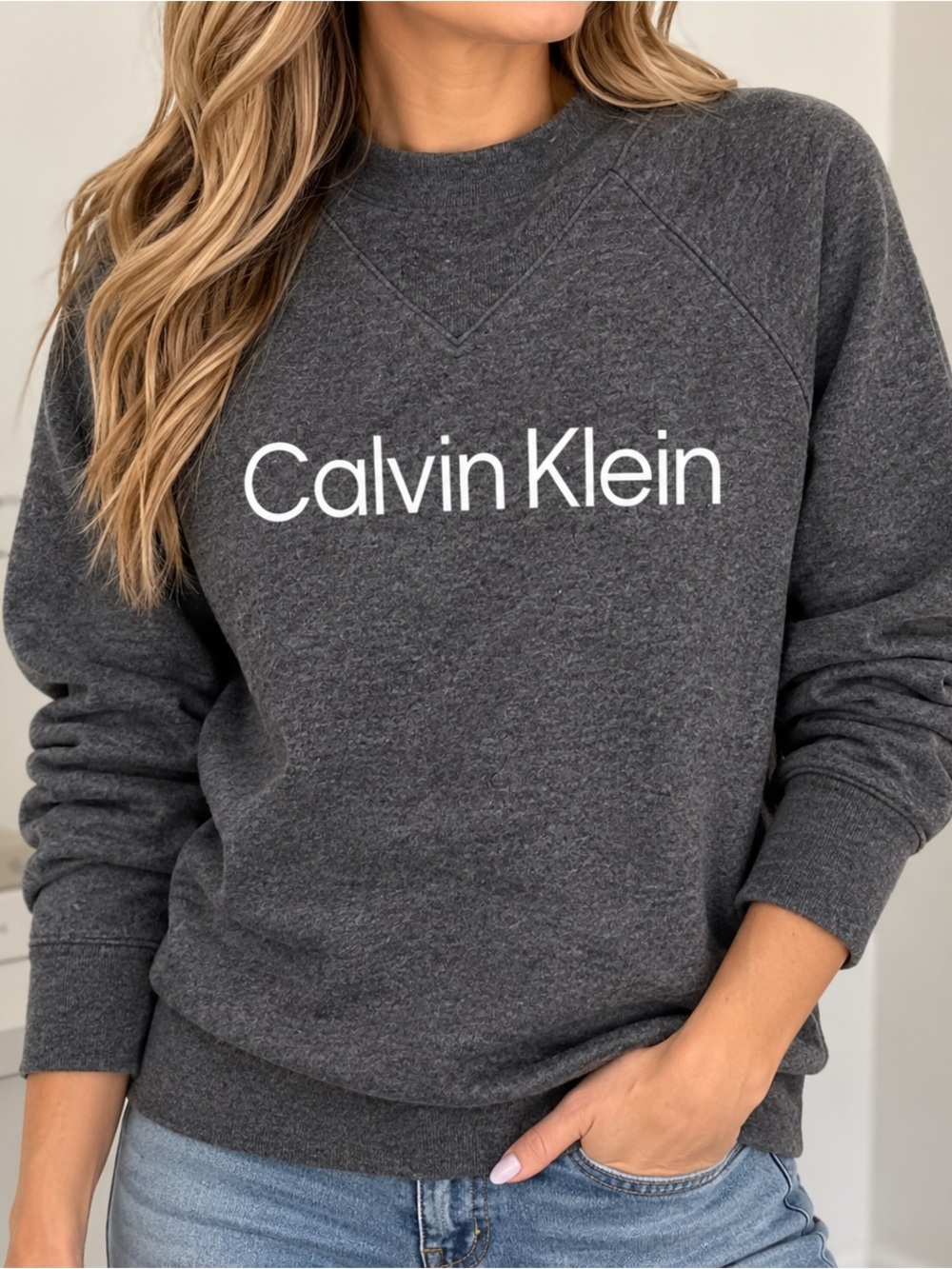 Calvin Klein Charcoal Gray Logo Crewneck Sweater